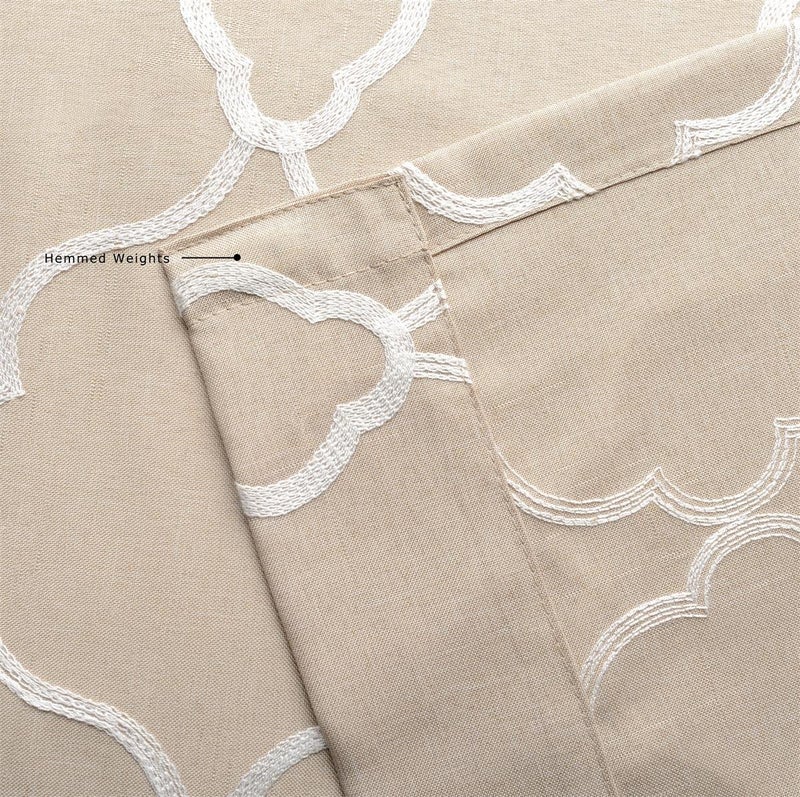 MIUCO Moroccan Embroidered Semi Sheer Curtains Faux Linen Grommet Window Drapes for Living Room 52 x 95 Inch 1 Pair Set, Linen - Image 5